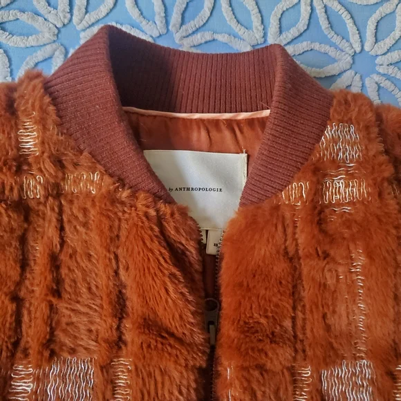 Anthropologie Plaid Teddy Bomber Jacket